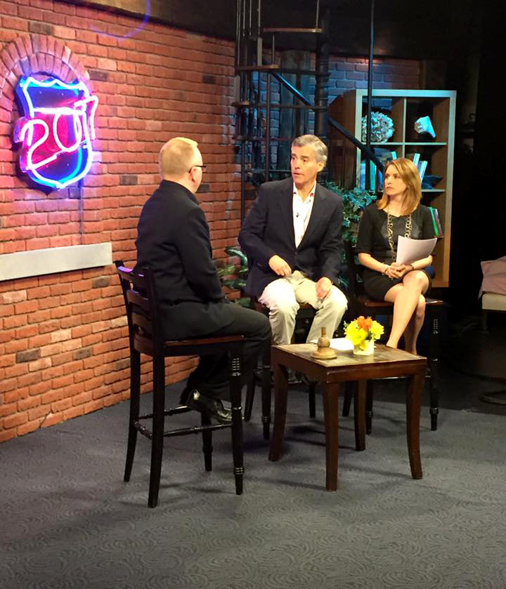 Ryan Robbins interviewing on set of WCSH6 in Portland Maine.